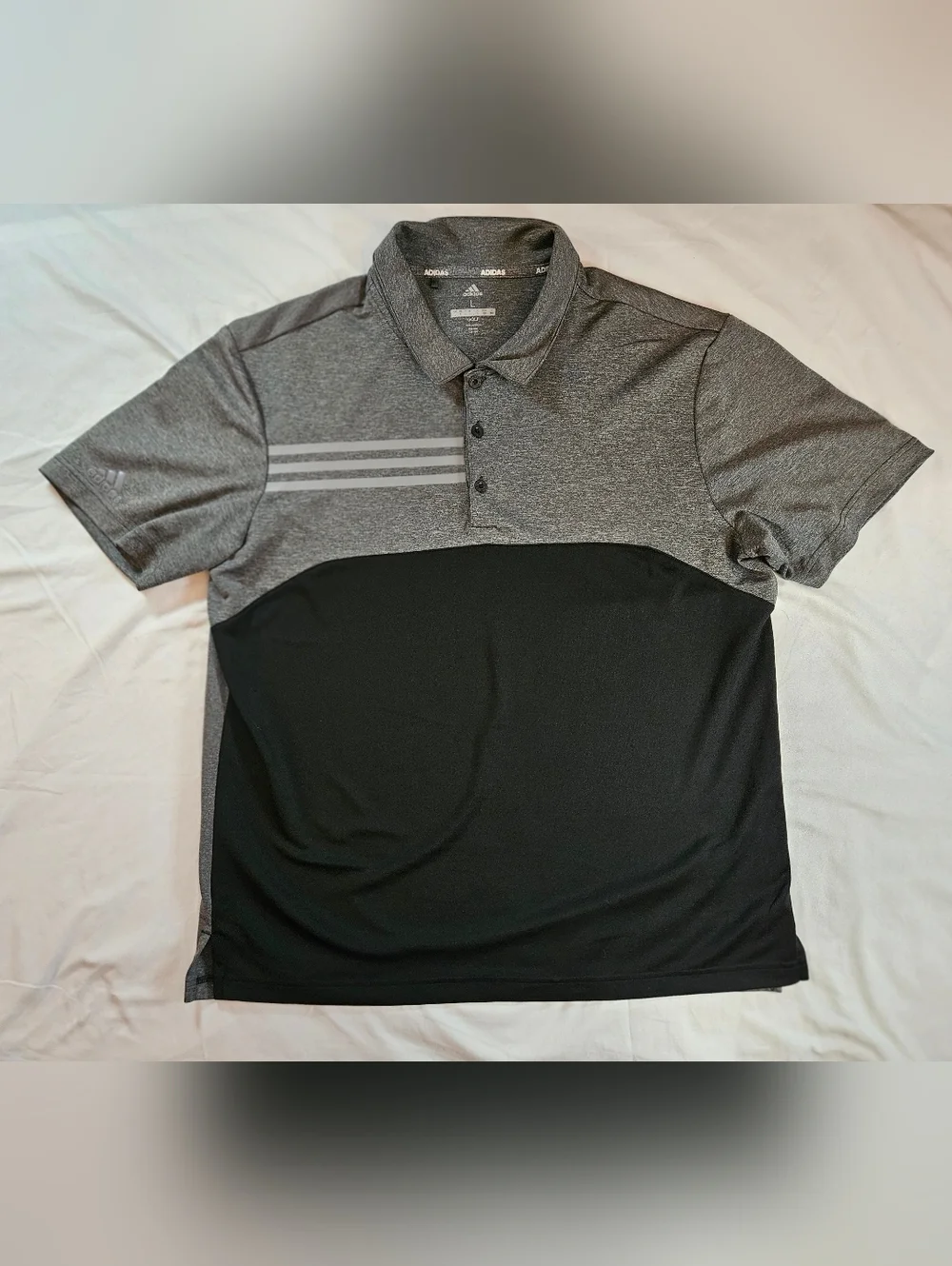 Adidas Golf Mens Gray And Black Short Sleeve Buttoned Polo Shirt Sìze Large